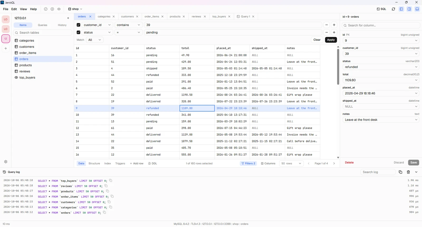 JarvisQL in the light theme